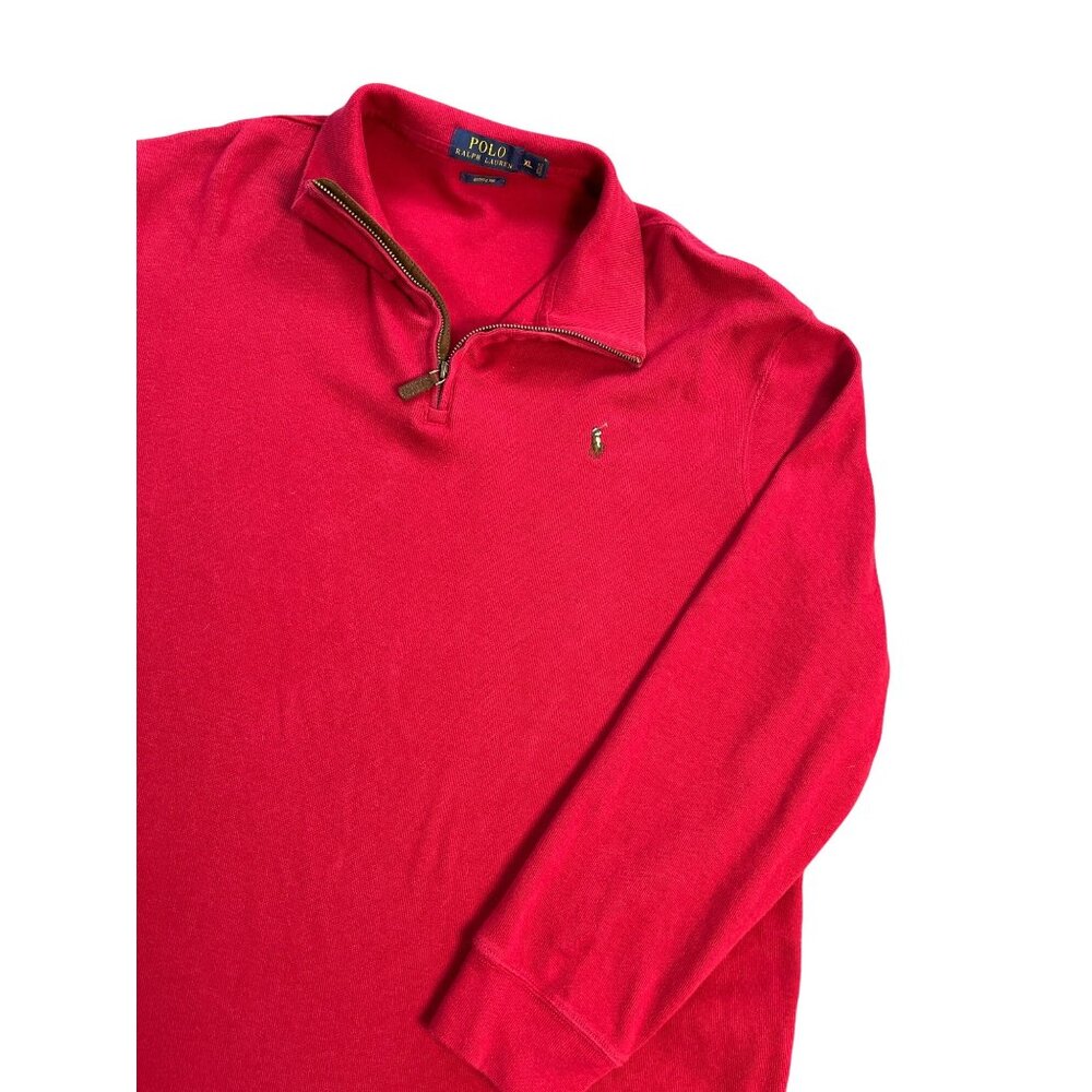 Polo Ralph Lauren Red Estate Rib Cotton Quarter-Zip Pullover Sweater XL Mens